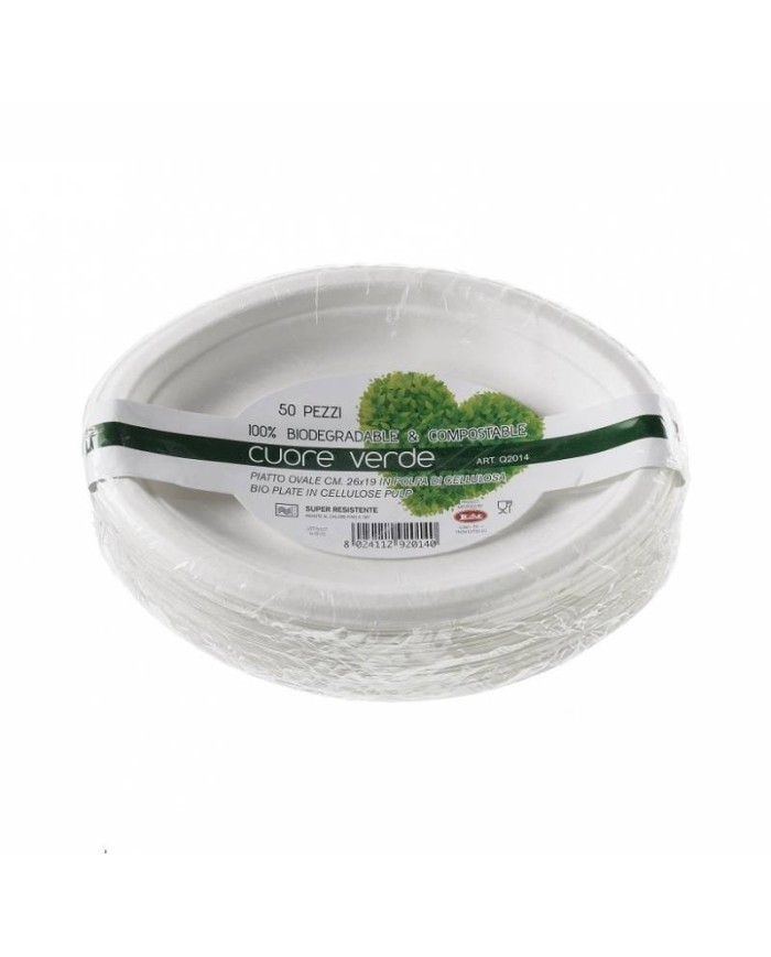 Piatto ovale in polpa di cellulosa compostabile 32x25cm 50pz