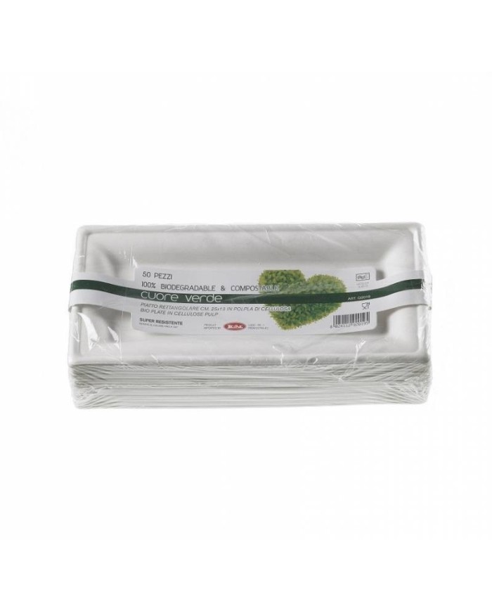 Piatto rettangolare in polpa di cellulosa compostabile 25x13cm 50pz