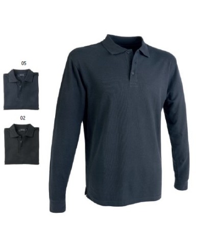 Polo piqué di cotone 100% 180 g/m2, manica lunga e chiusura con 3 bottoni, tinta unita Tg.S-XXL