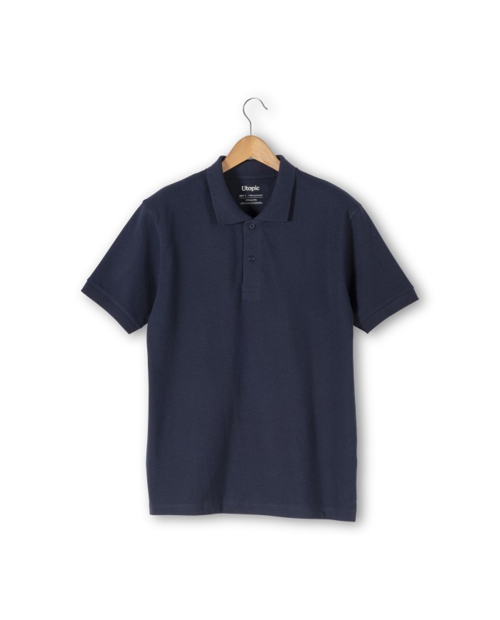 Polo piqué di tessuto rigenerato 100% (60%cotone-40%poliestere) 200 g/m2, manica corta e chiusura con 2 bottoni, tinta unita Tg