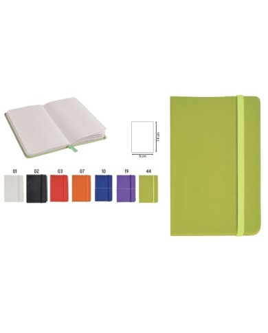 Quaderno in PVC con elastico colorato, fogli a righe (80 pag.), segnalibro in raso