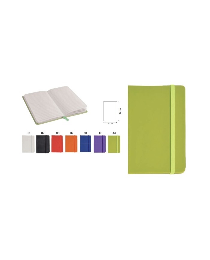 Quaderno in PVC con elastico colorato, fogli a righe (80 pag.), segnalibro in raso