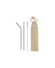 Set con due cannucce in acciaio inossidabile e unoscovolino per la pulizia, bustina in cotone