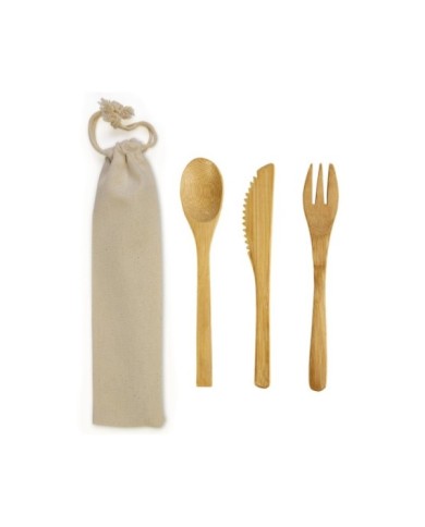 Set posate in bamboo, bustina in cotone