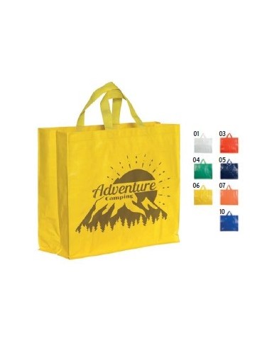 Shopper con soffietto in PP laminato 120 g/m2, manici corti a nastro 45x40x18cm