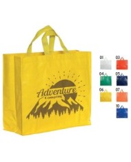 Shopper con soffietto in PP laminato 120 g/m2, manici corti a nastro 45x40x18cm