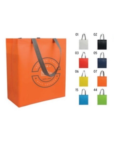 Shopper con soffietto in TNT laminato 100 g/m2 termosaldato, manici lunghi 35x39x16cm