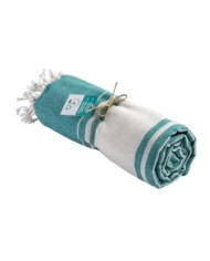 Telo mare/pareo in cotone riciclato 180 gr/m2 con frange, materiale 80% cotone riciclato e 20% poliestere riciclato