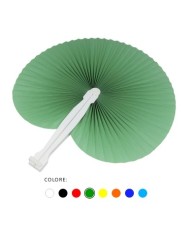Ventaglio in carta colorata con manico in plastica bianca, lunghezza cm 26 ,
diametro aperto cm 24