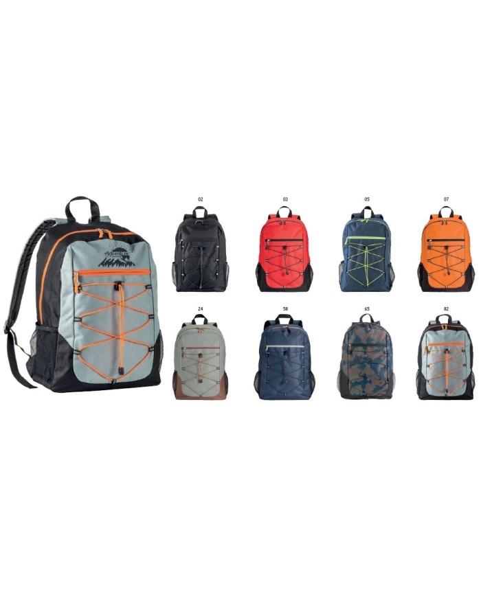 Zaino in poliestere 600D con 4 tasche di cui 2 laterali retinate