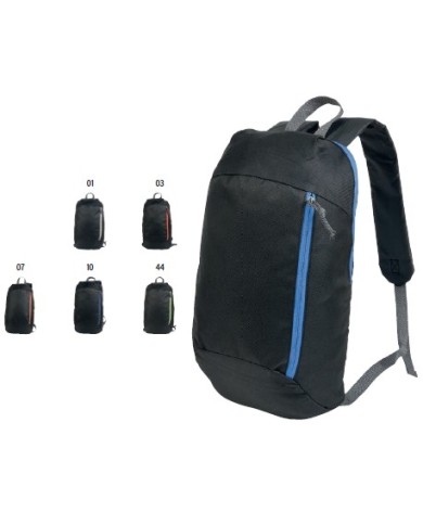 Zaino nero in poliestere 600D con 2 tasche e cerniere colorate