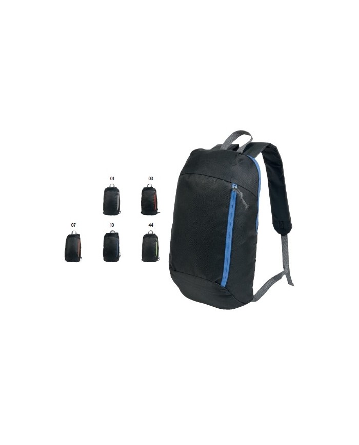 Zaino nero in poliestere 600D con 2 tasche e cerniere colorate