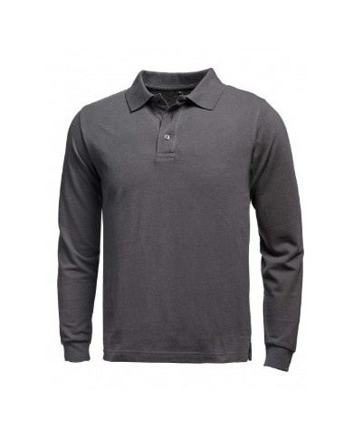 Polo piqué di cotone 100% top manica lunga e chiusura con bottoni, grigio tinta unita Tg.XS-XXL