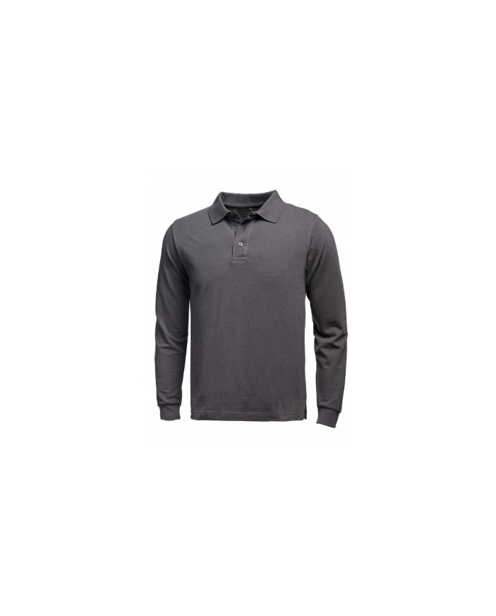 Polo piqué di cotone 100% top manica lunga e chiusura con bottoni, grigio tinta unita Tg.XS-XXL