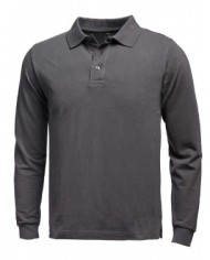 Polo piqué di cotone 100% top manica lunga e chiusura con bottoni, grigio tinta unita Tg.XS-XXL