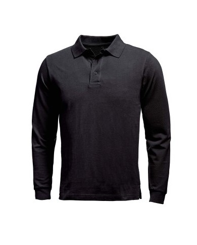 Polo piqué di cotone 100% top manica lunga e chiusura con bottoni,nero tinta unita Tg.XS-XXL