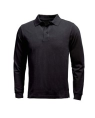 Polo piqué di cotone 100% top manica lunga e chiusura con bottoni,nero tinta unita Tg.XS-XXL