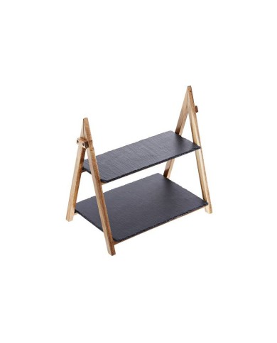 Alzata Duo Stand in acacia con due ripiani in ardesia 39,5x25x39,5cm