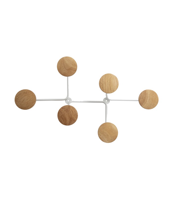 Appendiabiti da muro 6 posti 12x28x7cm metallo/legno bianco Alba