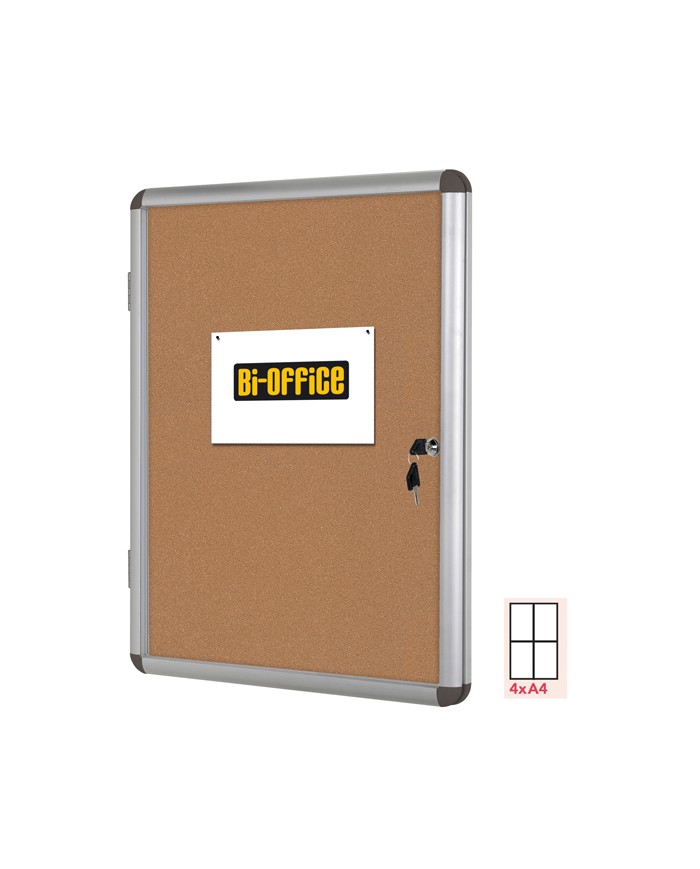 Bacheca in sughero Bi-Office Enclore con cornice in alluminio 4xA4 (verticale)