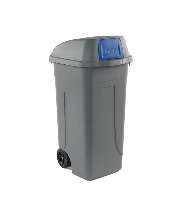 Bidone mobile Push con coperchio 49x54x95cm 100L grigio/blu Mobil Plastic