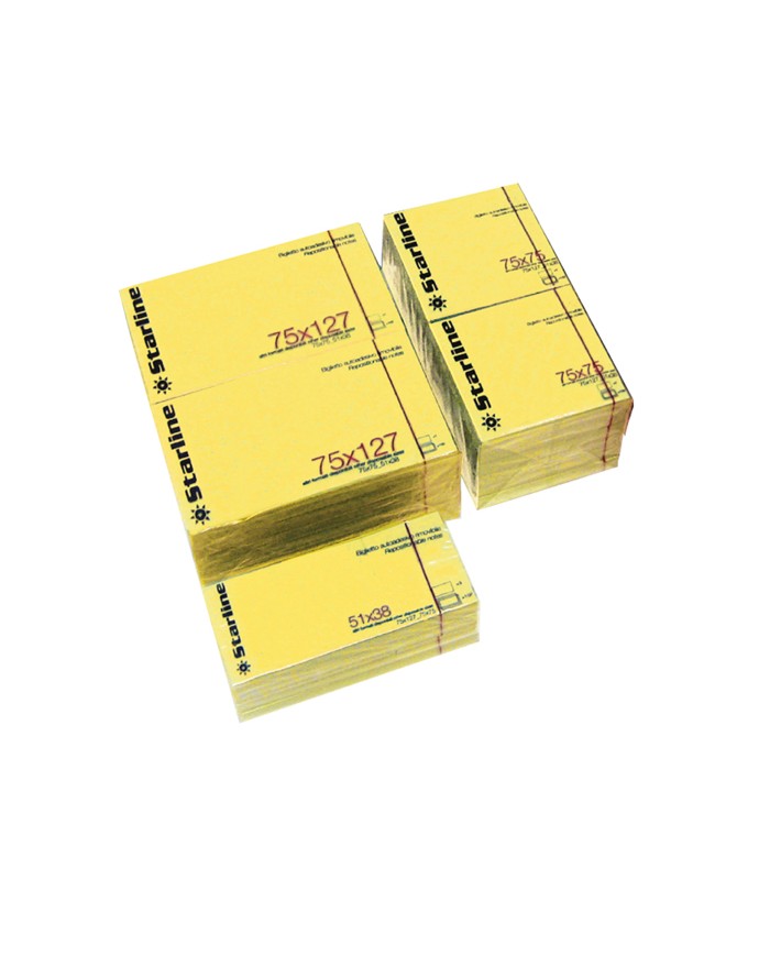 Blocchetto biglietti adesivi giallo 75x75mm 70gr 100 fogli Starline (Min.Mul./12)