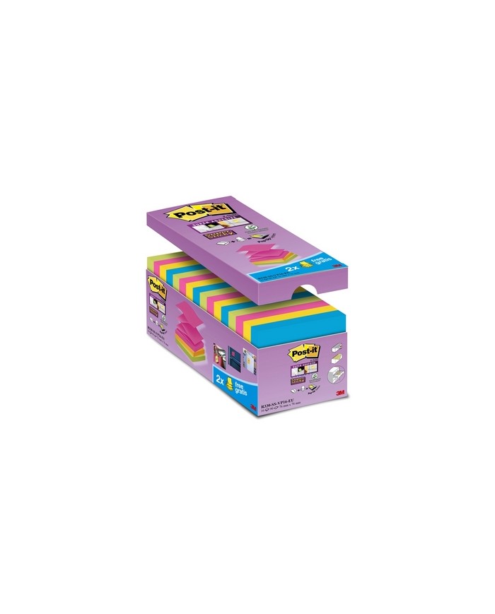 Blocchetto Post it Super Sticky Z Notes R-330-SS-VP16 per dispenser 76x76mm 90 fogli Post it conf. 16 blocchi