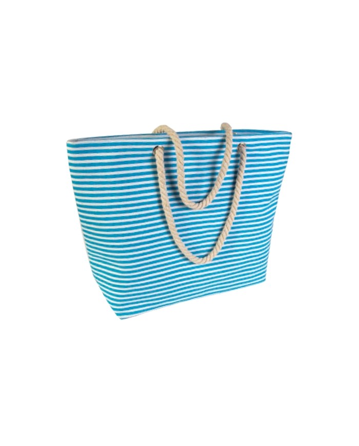 Borsa mare bicolore celeste in poliestere 600D manici lunghi in corda soffietto alla base e chiusura a zip