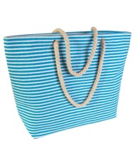 Borsa mare bicolore celeste in poliestere 600D manici lunghi in corda soffietto alla base e chiusura a zip