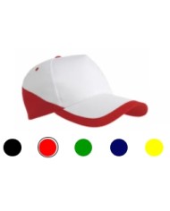 Cappellino in cotone, 5 pannelli, base bianca e bordi colorati (regolazione in velcro)