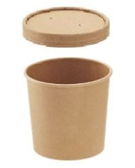 Contenitore rotondo da asporto in carta kraft + PE avana con coperchio 350ml Ø7,2/9x8,6cm 25pz
