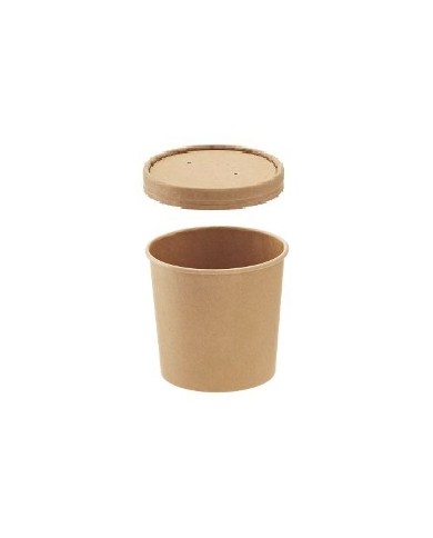 Contenitore rotondo da asporto in carta kraft + PE avana con coperchio 470ml Ø7,5/9,8x10cm 25pz