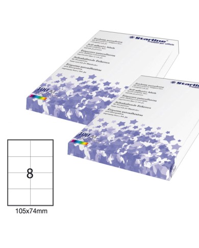 Etichette adesive - in carta - permanenti - 105 x 74 mm - 8 et/fg - 100 fogli - bianco - Starline