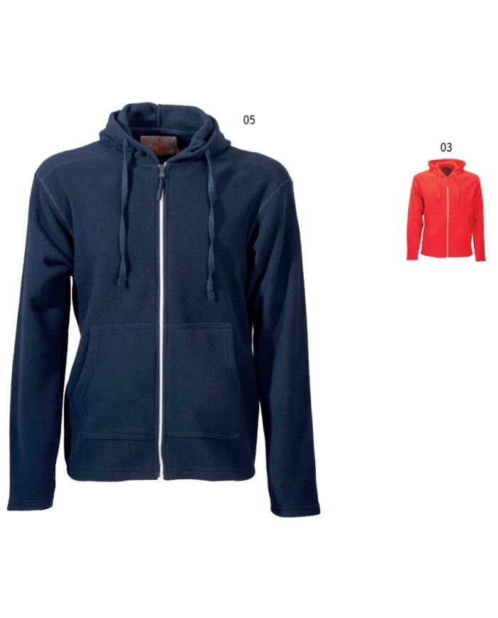 Felpa da uomo a zip intera in micropolar con cappuccio e 2 tasche frontali canguro Tg.S-XXL