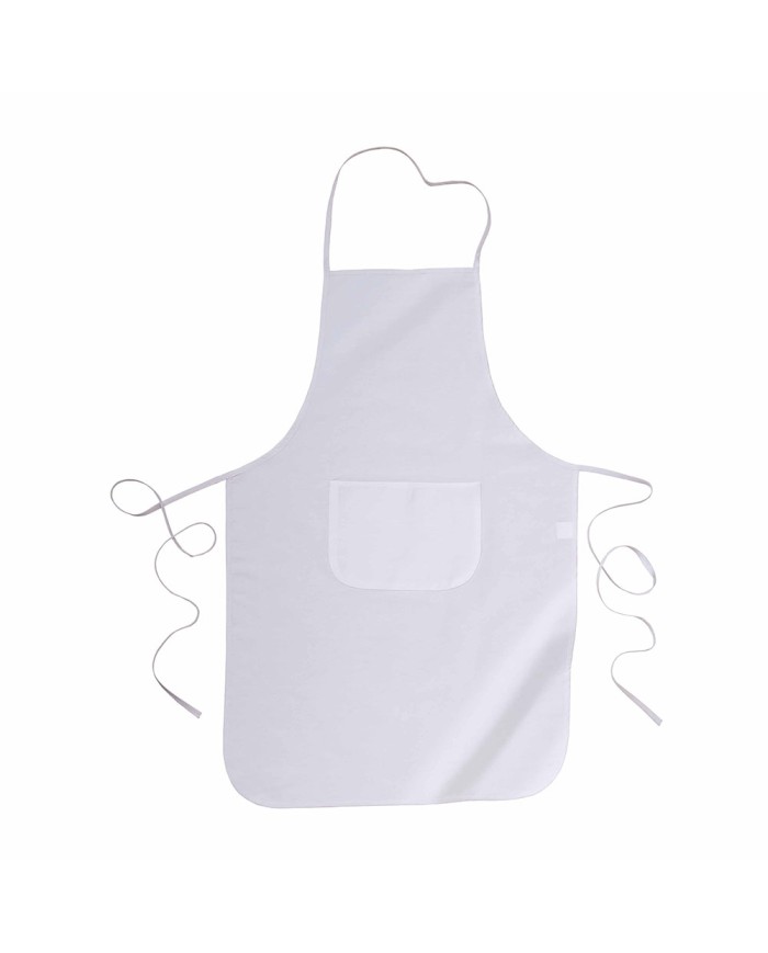 Grembiule lungo in 30 % cotone / 70 % poliestere (160g/m2), 60x92 cm con tasca frontale bianco