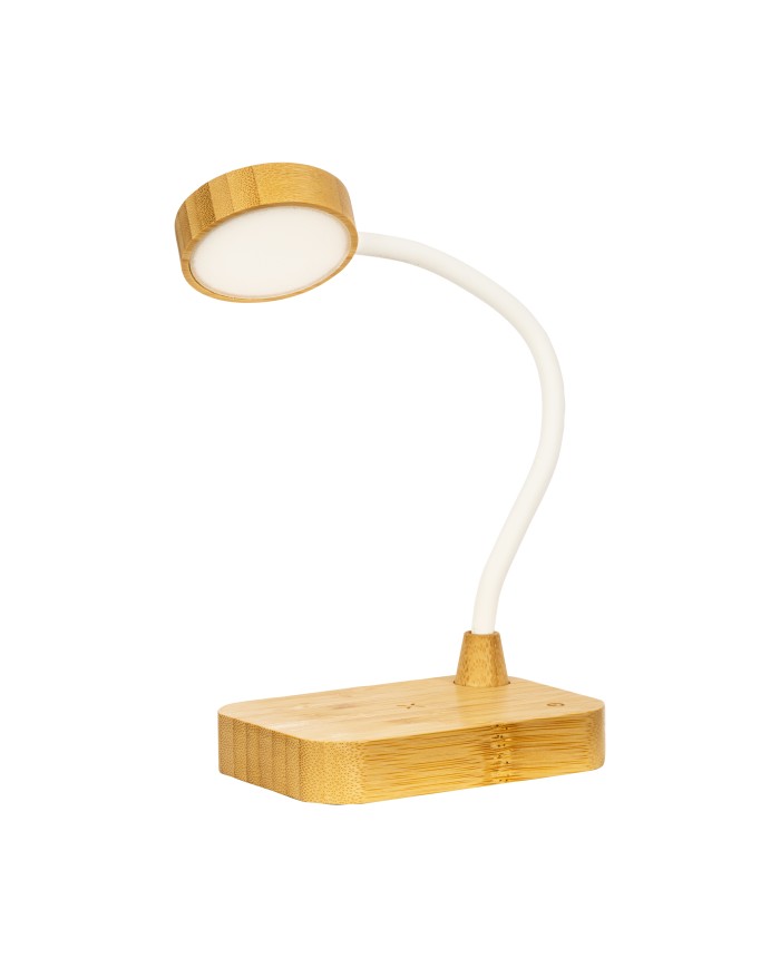 Lampada multifunzione in bambù con caricatore wireless da 15W
