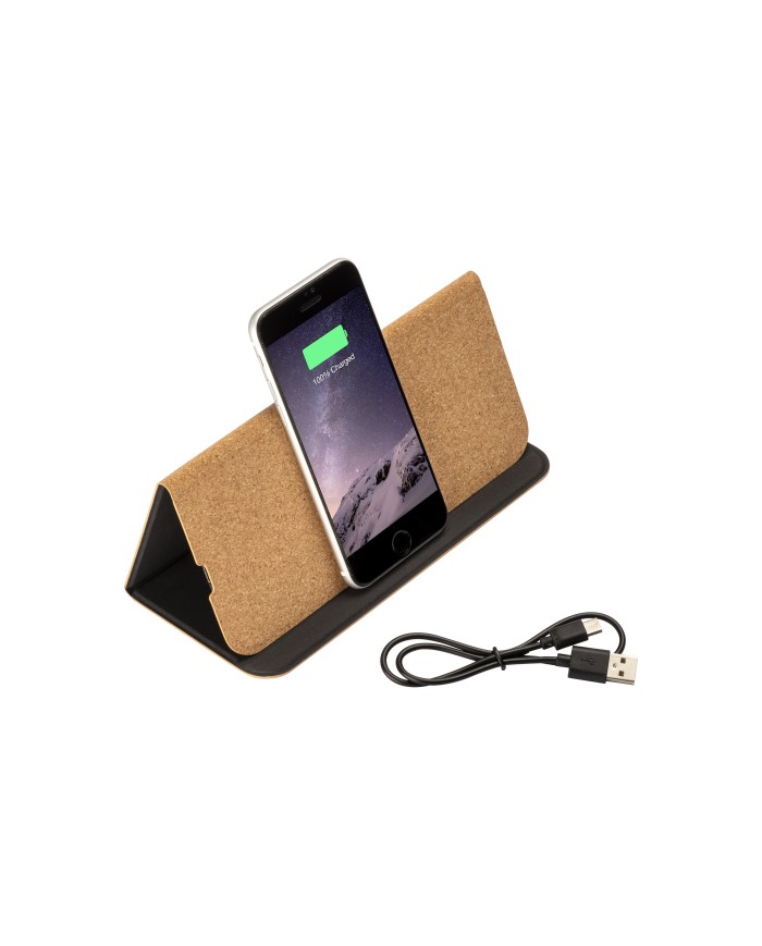 Mousepad e supporto per cellulare in sughero, con caricabatterie wireless integrato, interno in PU. Cavo di ricarica USB inclus