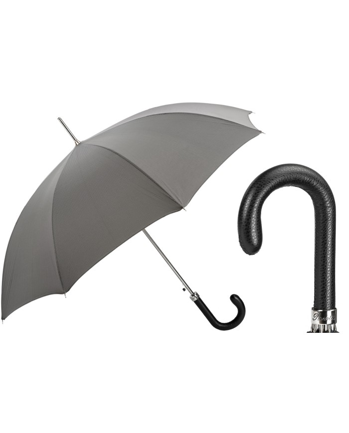 Ombrello automatico grigio con manico e puntali gommati