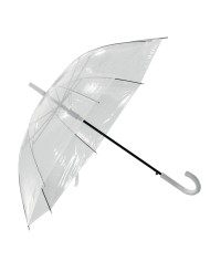Ombrello automatico in poe trasparente con fusto in acciaio e manico curvo in plastica