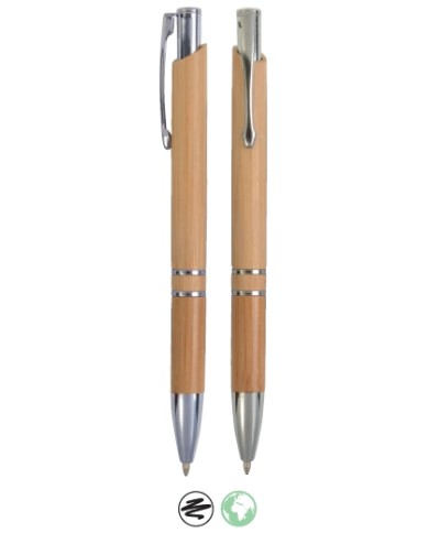 Penna a scatto in bamboo con particolari cromati 20814