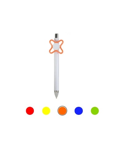 Penna a scatto in plastica bianca con spinner colorato