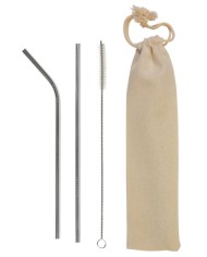 Set con due cannucce in acciaio inossidabile e unoscovolino per la pulizia, bustina in cotone