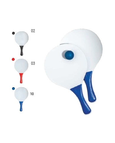 Set di 2 racchettoni da spiaggia in MDF con manici e pallina colorati, confezionato in rete