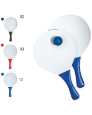 Set di 2 racchettoni da spiaggia in MDF con manici e pallina colorati, confezionato in rete