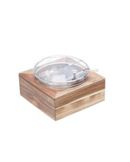 Set Yogurtiera con base in acacia, mattonella refrigerante, ciotola in vetro, coperchio e cucchiaio in plexiglass 26x26cm