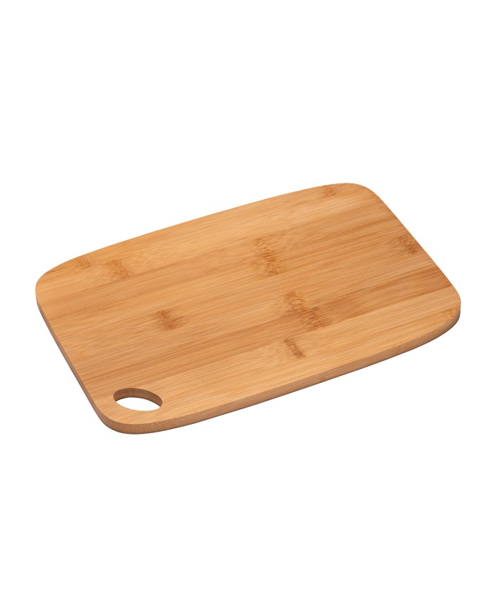 Tagliere da cucina in bambù con angoli arrotondati e foro