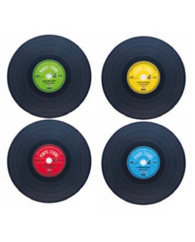 Tovagliette rotonde a forma di disco in vinile, colori assortiti Ø38 cmgiallo/rosso/verde/blu 4pz
