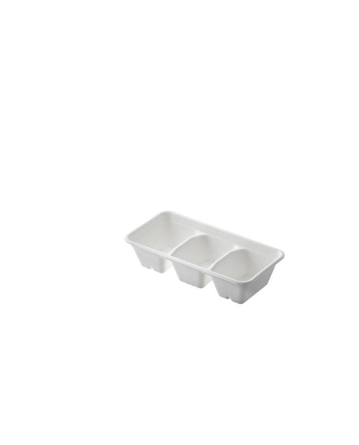 Vaschetta 3 scomparti in polpa di cellulosa bianca 25,8x13x6cm 40pz