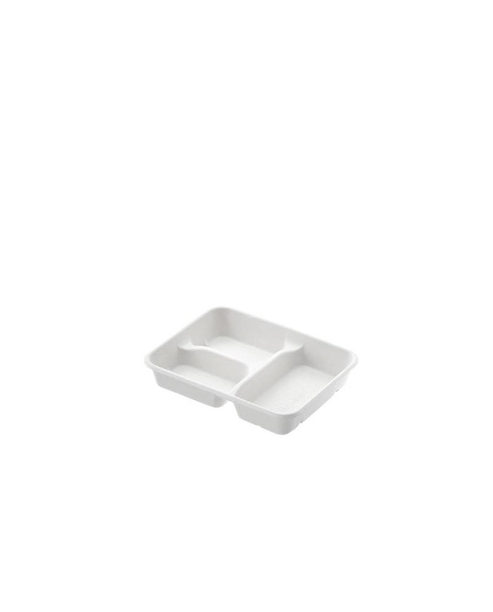 Vassoio Box take away 3 scomparti compostabile in polpa di cellulosa 22,5x17,5x4cm 25pz