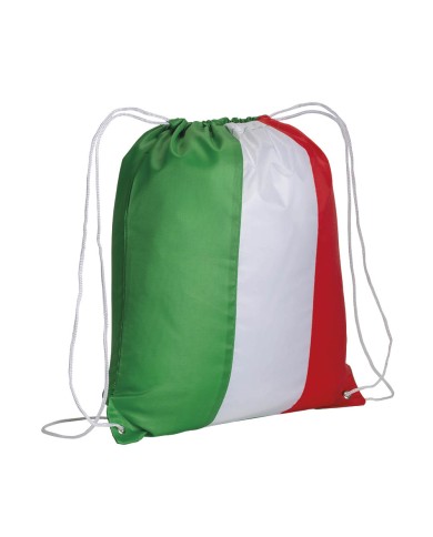 Zainetto tricolore in poliestere 210 T con chiusura a strozzo e angoli rinforzati